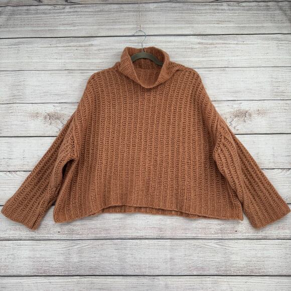 Free People Crop Oversized Boxy Turtleneck Sweater Womens Small Brown Clay - Picture 1 of 12